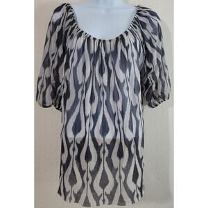 Sweet Pea Anthropologie Gray Striped Sheer Top Large Elastic Boat Collar Soft